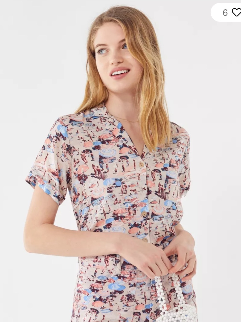 URBAN OUTFITTERS Beach Day Print Button Up Short Sleeve Shirt Size Large